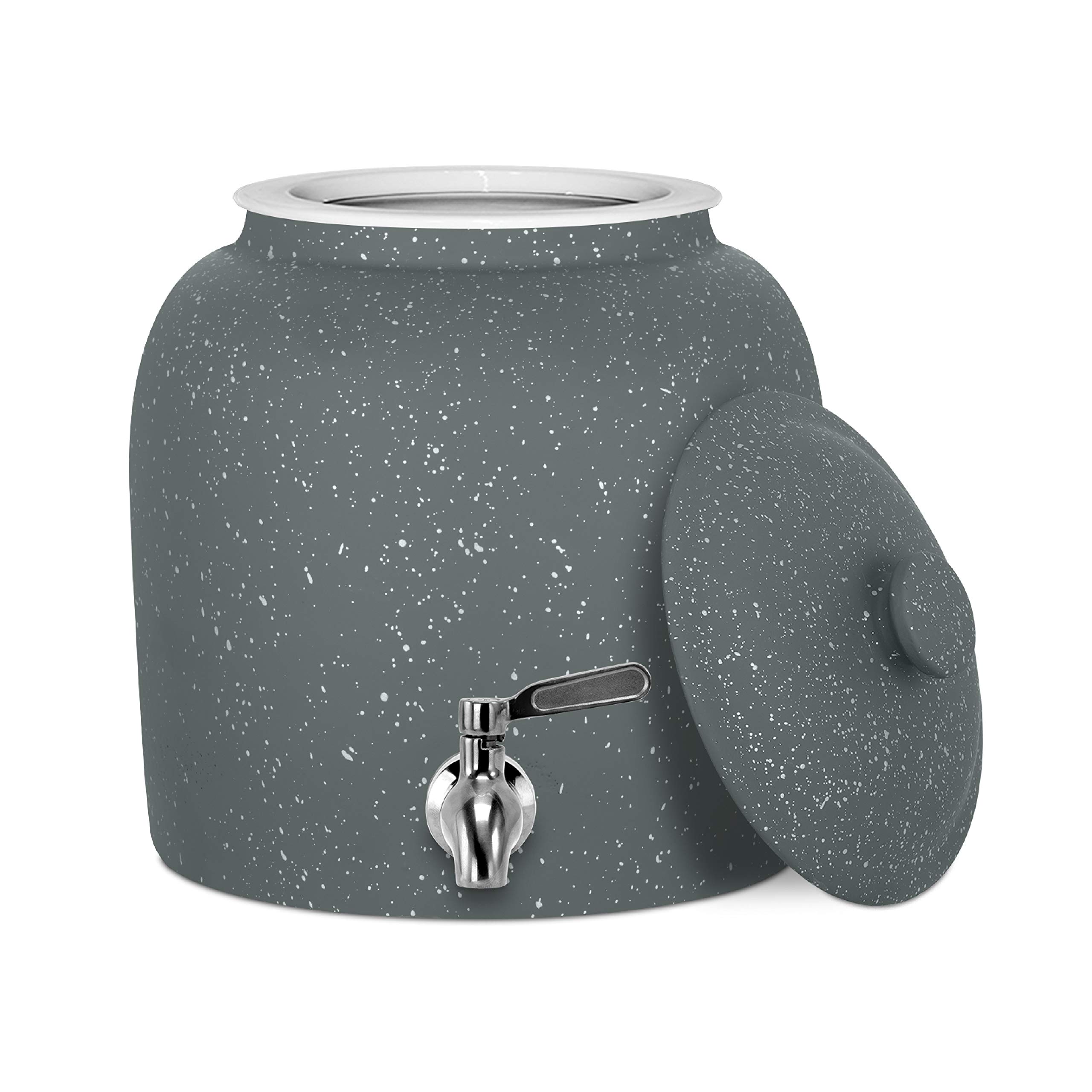 Photo 1 of ***slight chipping on lid***Geo Sports Porcelain Water Dispenser (Solid Color Speckled Series); Lid And Valve Included, E-Comm Shipping Ready (Dark Gray Crock W/Speckled Design)