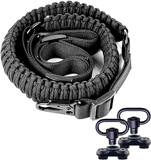 550 Paracord 2 Point Sling with HK Clips & 2Pack M-Rail Attachment with Swivel Adjustable Length Rifle Sling Strap 1.25” Wide