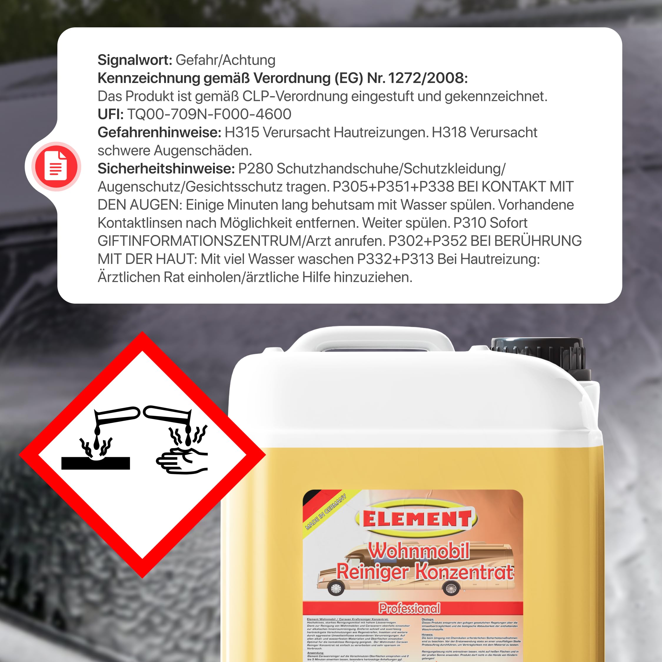 Element Nettoyant concentré pour caravane, camping-car, 5 l, pour bâches, bateaux, bus, élimine facilement les saletés les plus tenaces