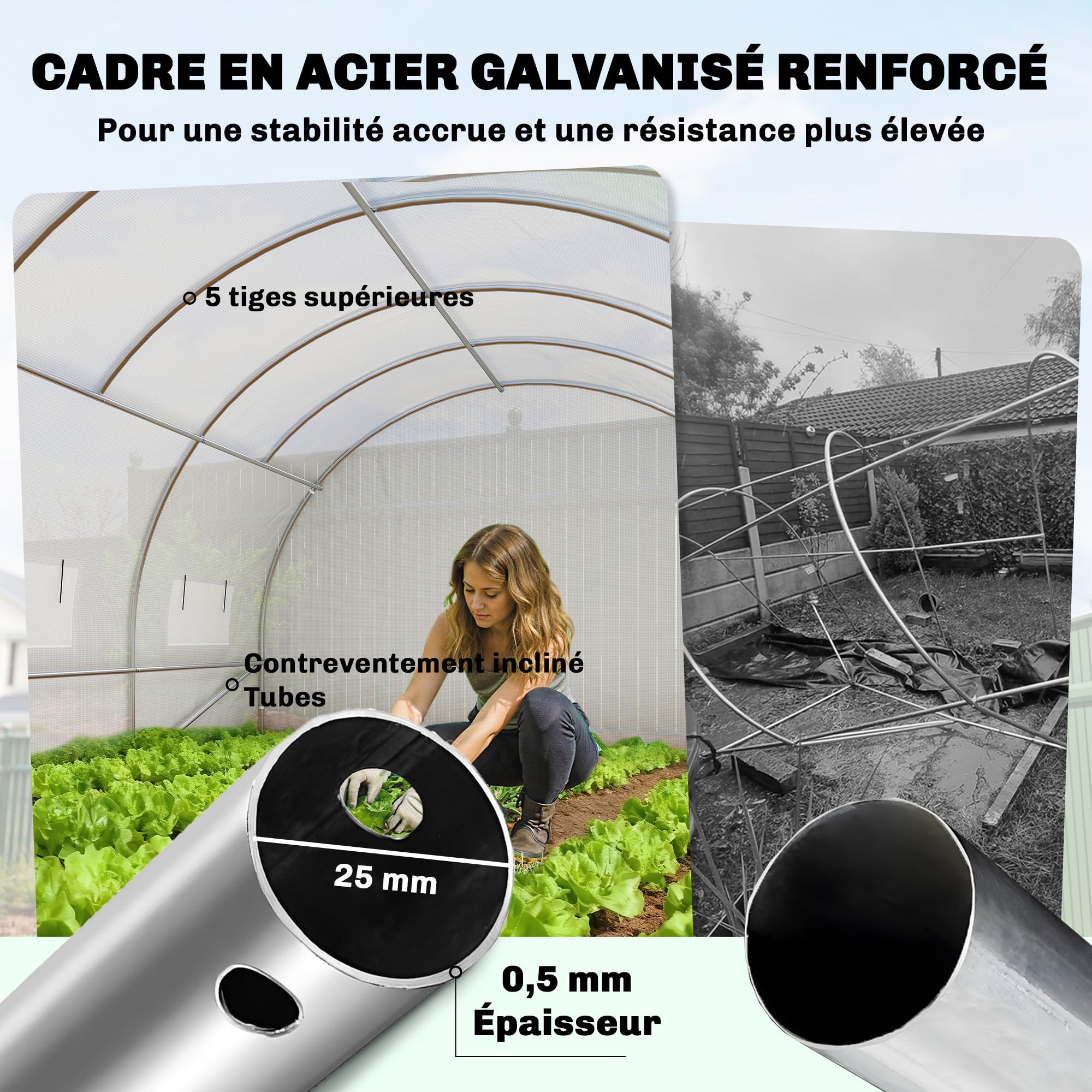 Outsunny Serra Tunnel 24m² con Porte in PE 295x798x199cm Bianco | Serra tunnel da giardino, 12 finestre con reti antizanzare, alta densità 140 g/m², prolungata 20 cm, per esterno
