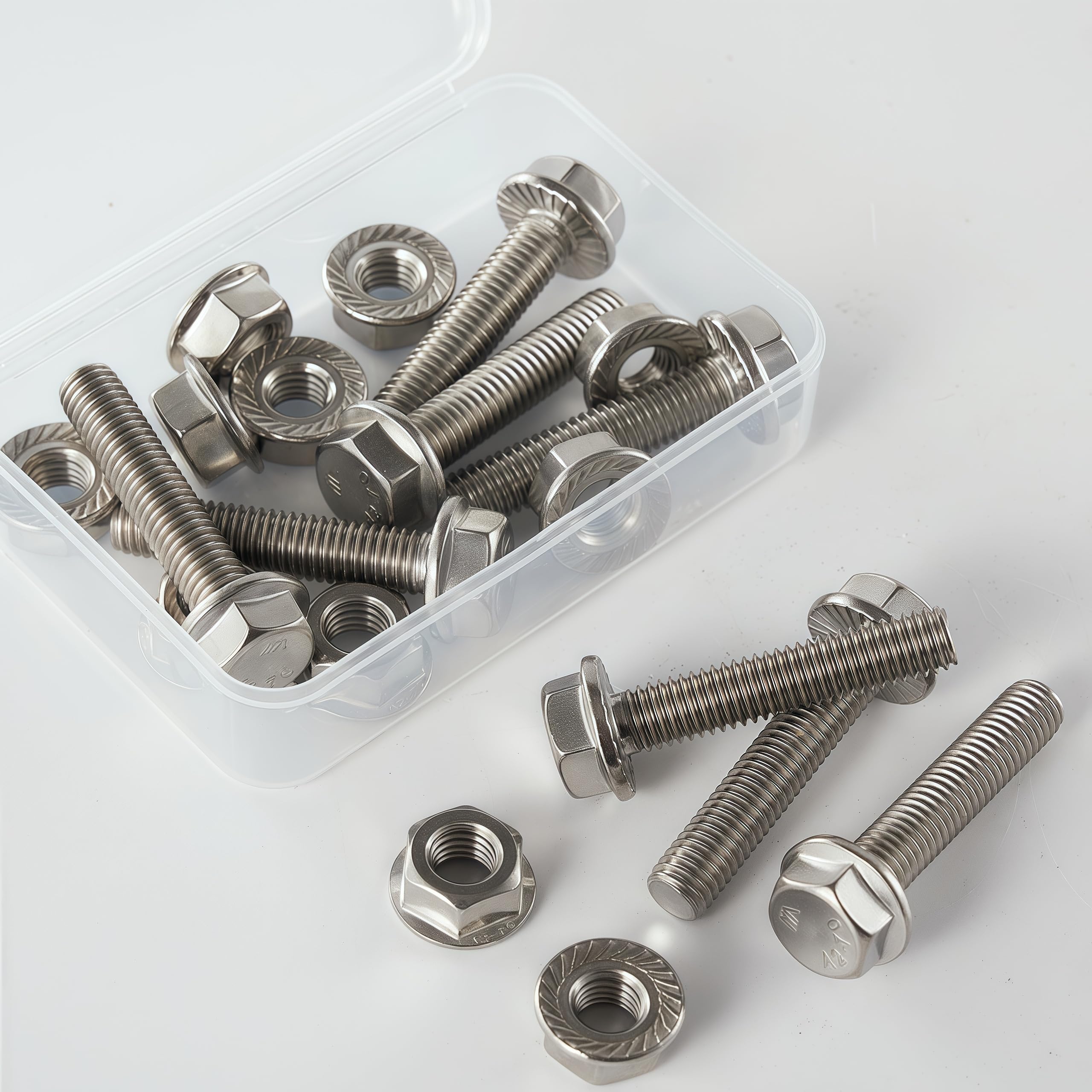 Set di bulloni e dadi a flangia M8 – 1,25 x 35 mm (set da 8), acciaio inox 304 A2-70, flangia dentata autobloccante, resistente alle vibrazioni, filettatura completa – Costruzione