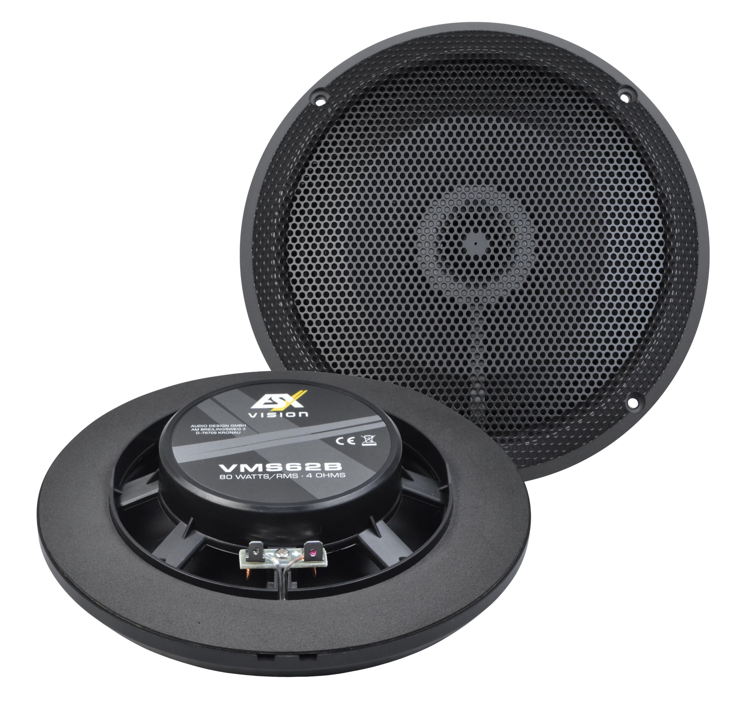 ESX VMS-62B - schwarzer 16,5 cm 2-Wege-Koax für Marine/Outdoor/Caravan | extrem flach - Einbautiefe 2,5 cm | UV-Beständig und feuchtigkeitsresistent | 1 Paar