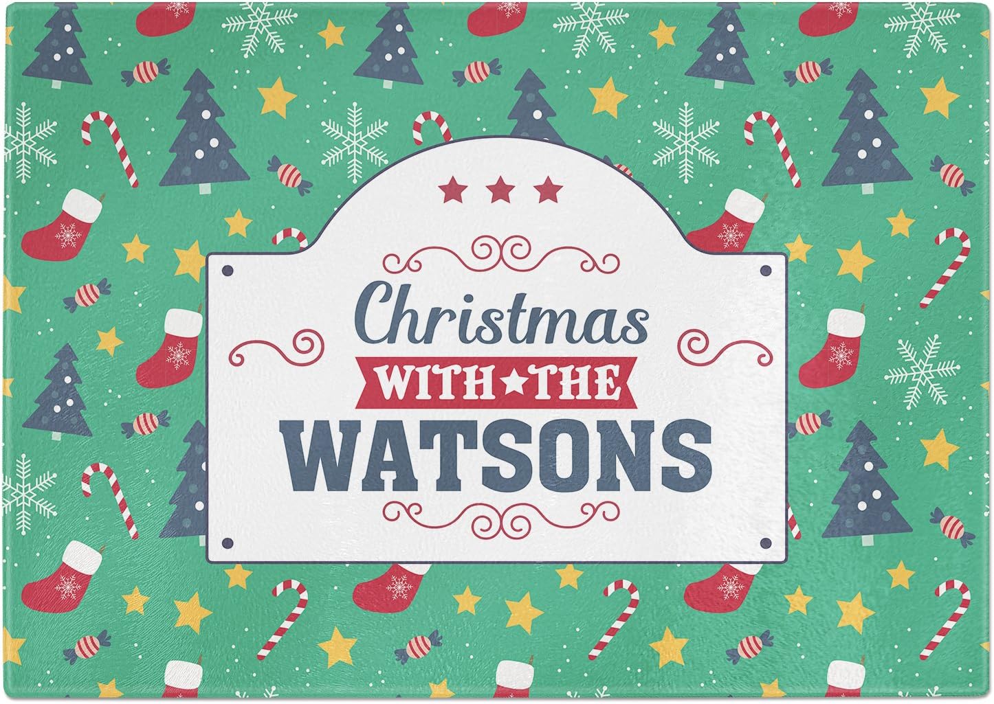 Personalised Christmas with The (Family Name) Tempered Glass Chopping Board (Small)