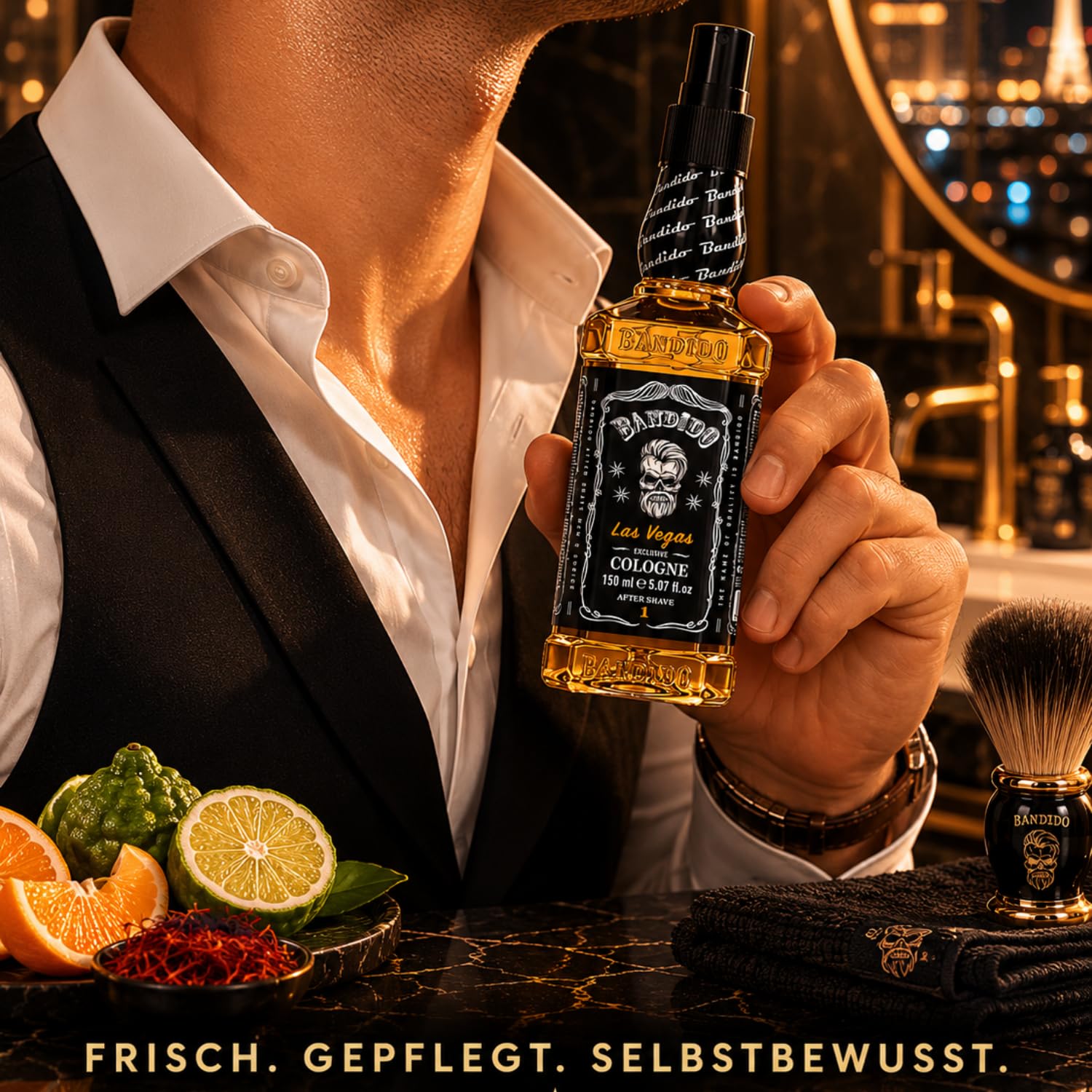 Bandido Eau de Cologne męska woda zapachowa po goleniu woda do golenia dla mężczyzn, odświeża, chłodzi, długotrwały zapach, zapobiega oparzeniom po goleniu i pielęgnacji po goleniu (Las Vegas 150 ml)
