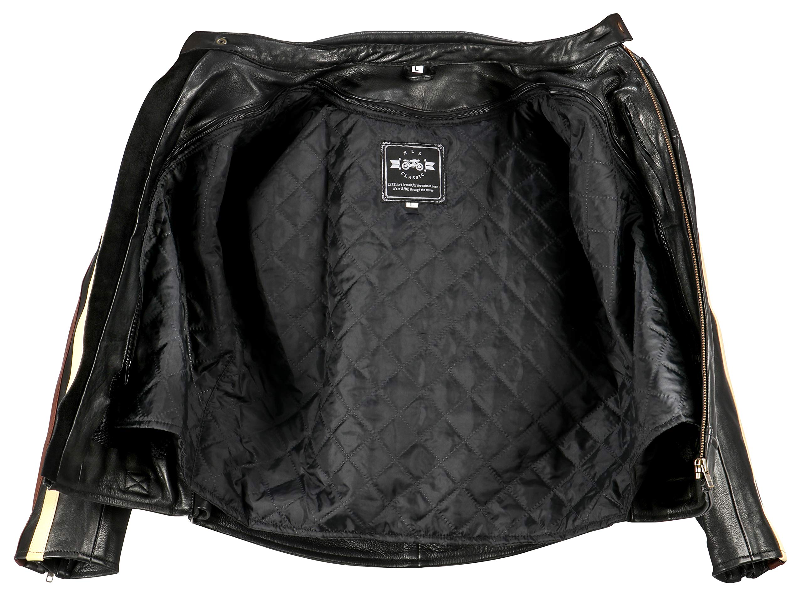 XLS Motorradjacke Classic One für Herren schwarz aus Leder Retro Bikerjacke herausnehmbares Thermofutter