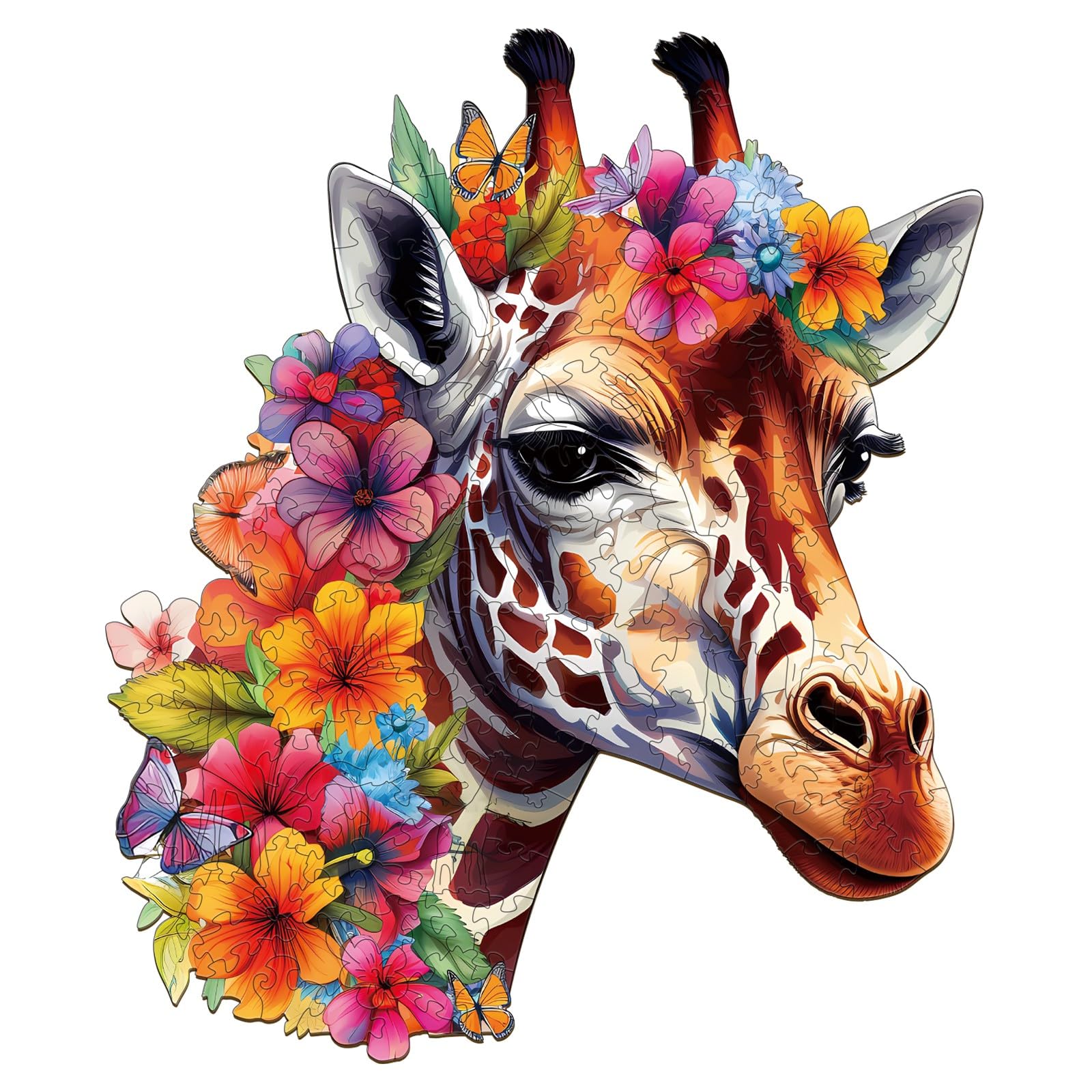 Woodemon Wooden Puzzles for Adults, Flowers and Giraffes (M-170pcs) Wooden Jigsaw Puzzle, 11.6 * 9.9in Unique Shaped Animal Wood Puzzle Adults