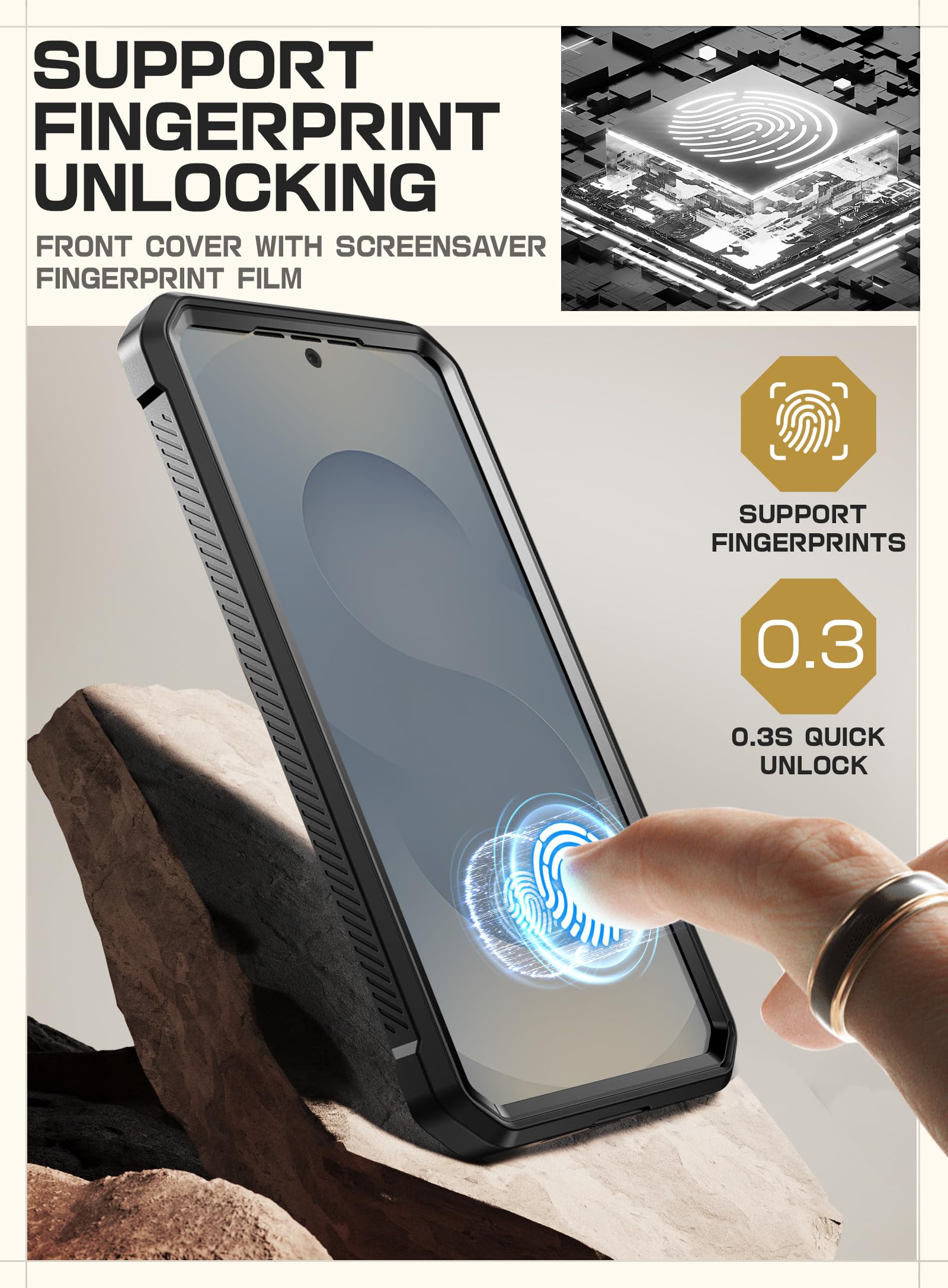 SUPCASE Coque pour Samsung Galaxy S25 avec 2 Protecteurs d’Ecran Avant (sans Film + avec Film) [Protection Robuste Qualité Militaire] avec Support Béquille & Clip Ceinture pour Samsung S25, Noir