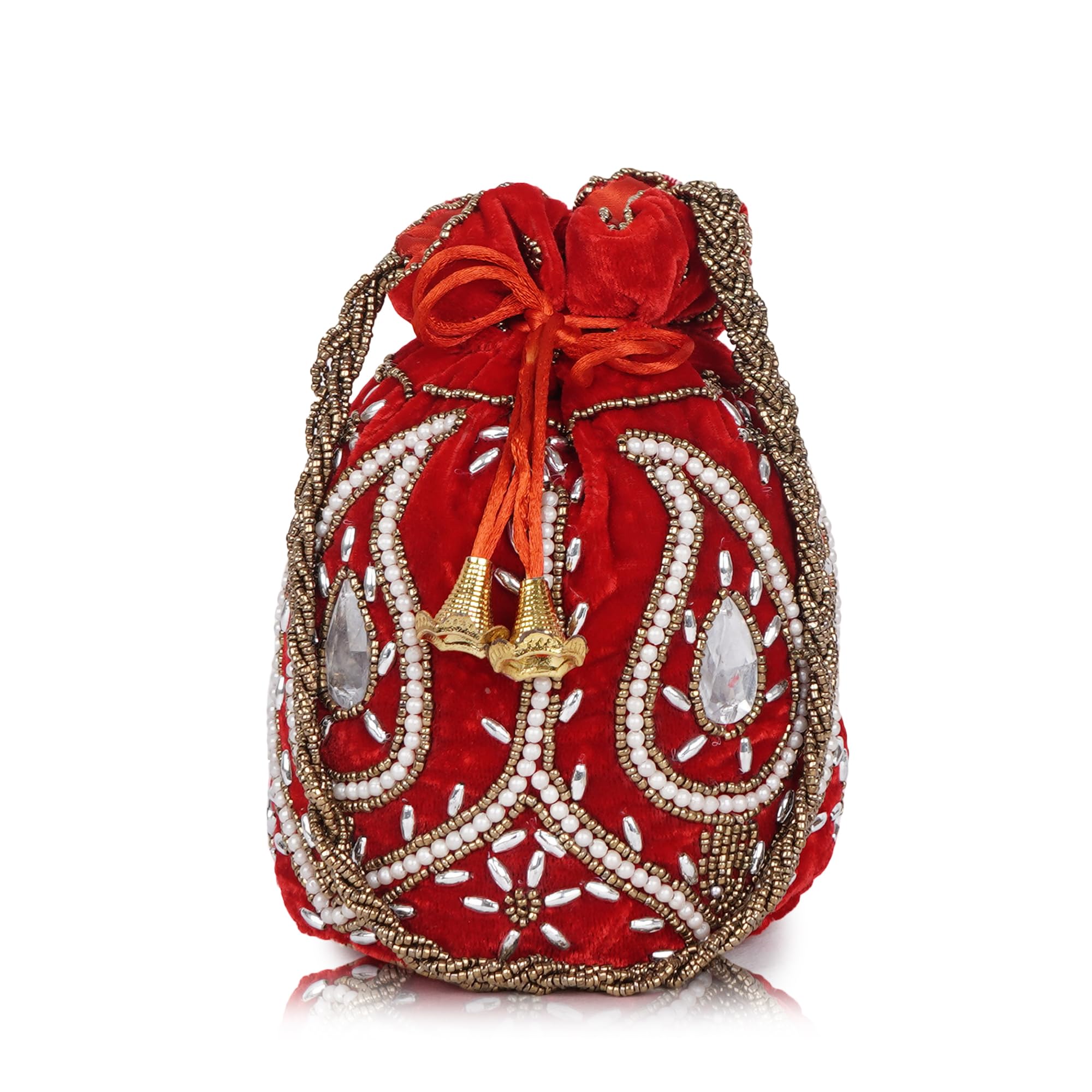 spotic Women’s Velvet Embroidered Potli Bag with Bead & Pearl Work | Ethnic Drawstring for Wedding & Festive Occasions-picture-1