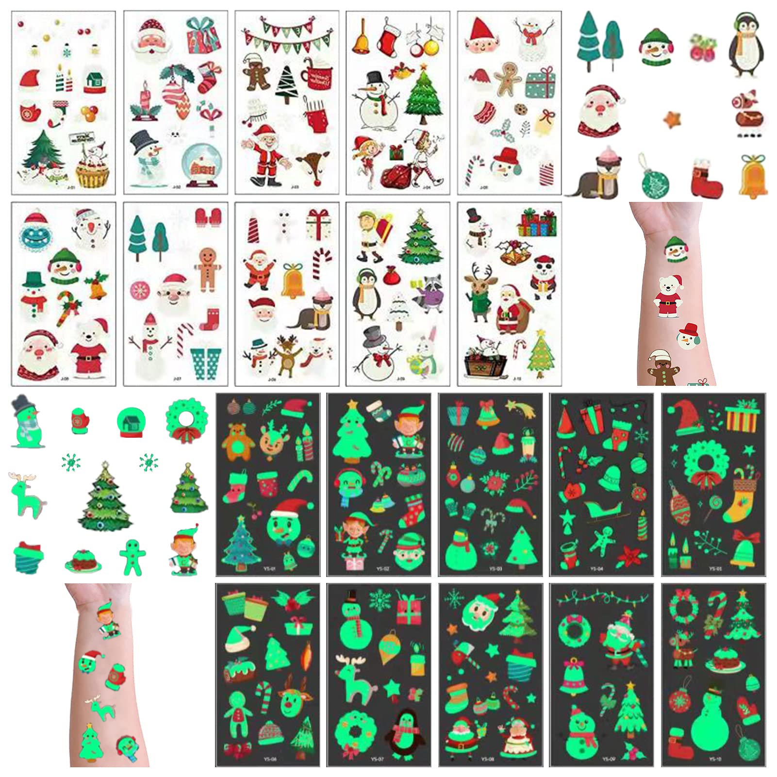 CHIHOLEN Weihnachts-Tattoos Für Kinder - 20 Bögen Temporäre Tattoos Mit Weihnachtsmotiven