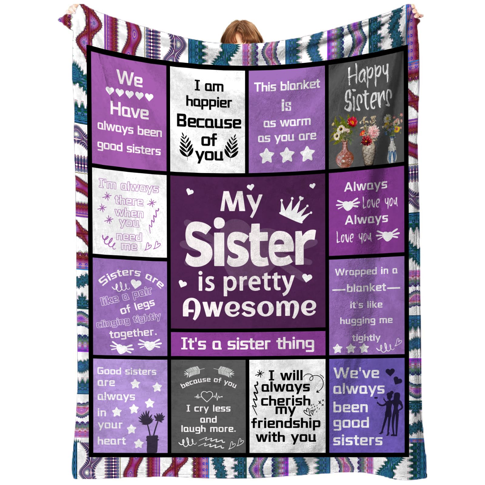 Yuaoeur Color-3 Sister Birthday Gifts Blanket - Thick And Warm, Fluffy Flannel & Soft Blankets For Bed And Couch Throw Size 50X60 Inch For Friends