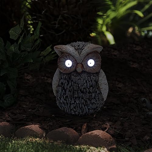 Miniatura 3 de Alpine Corporation QWR674SLR - Estatua solar de búho de jardín para exteriores, 10 pulgadas de alto, marrón