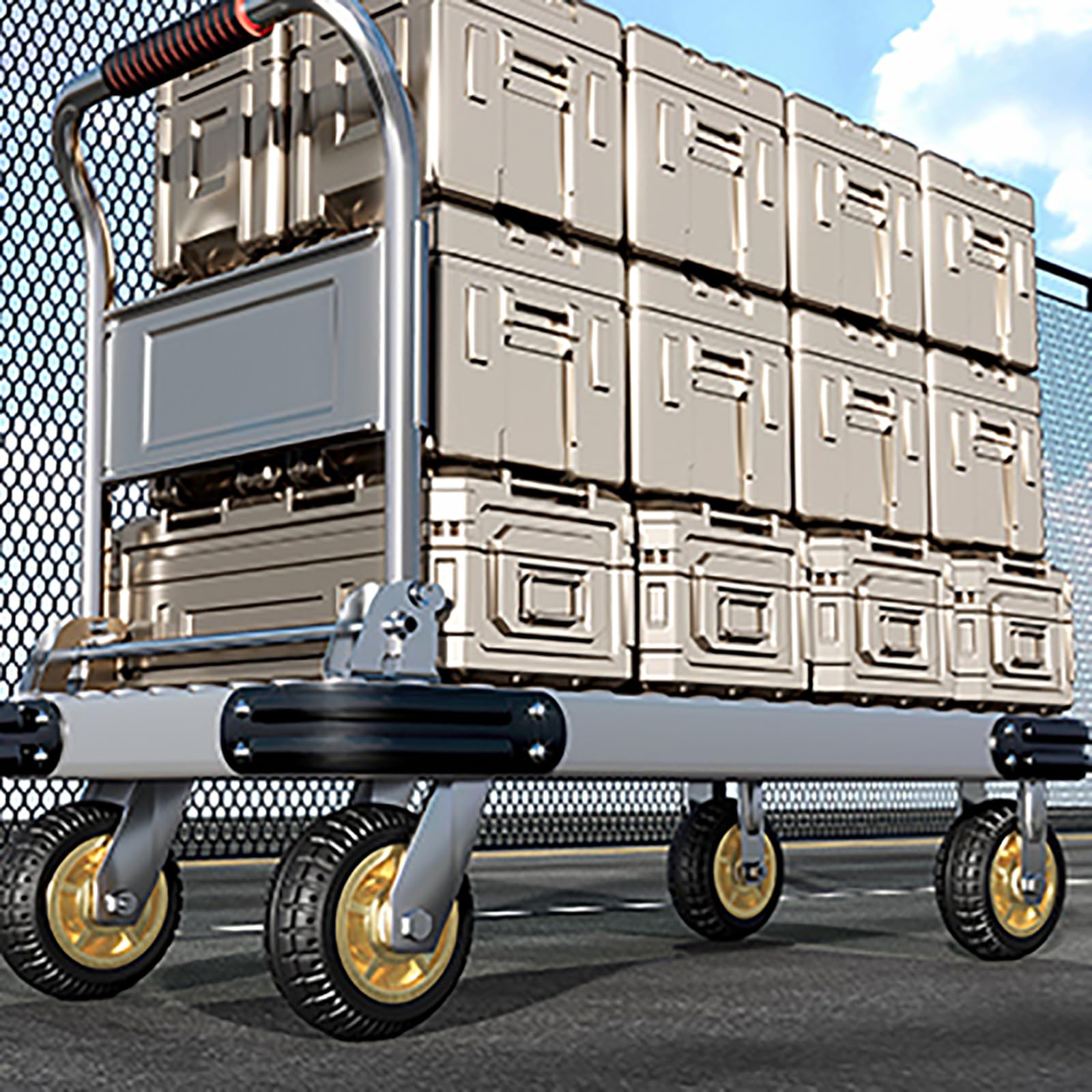 Carro de Plataforma, Carretilla de Plataforma Resistente de 350 kg, Carretilla Manual Resistente con asa, Carro de Plataforma rodante para elevación de Cargas Pesadas