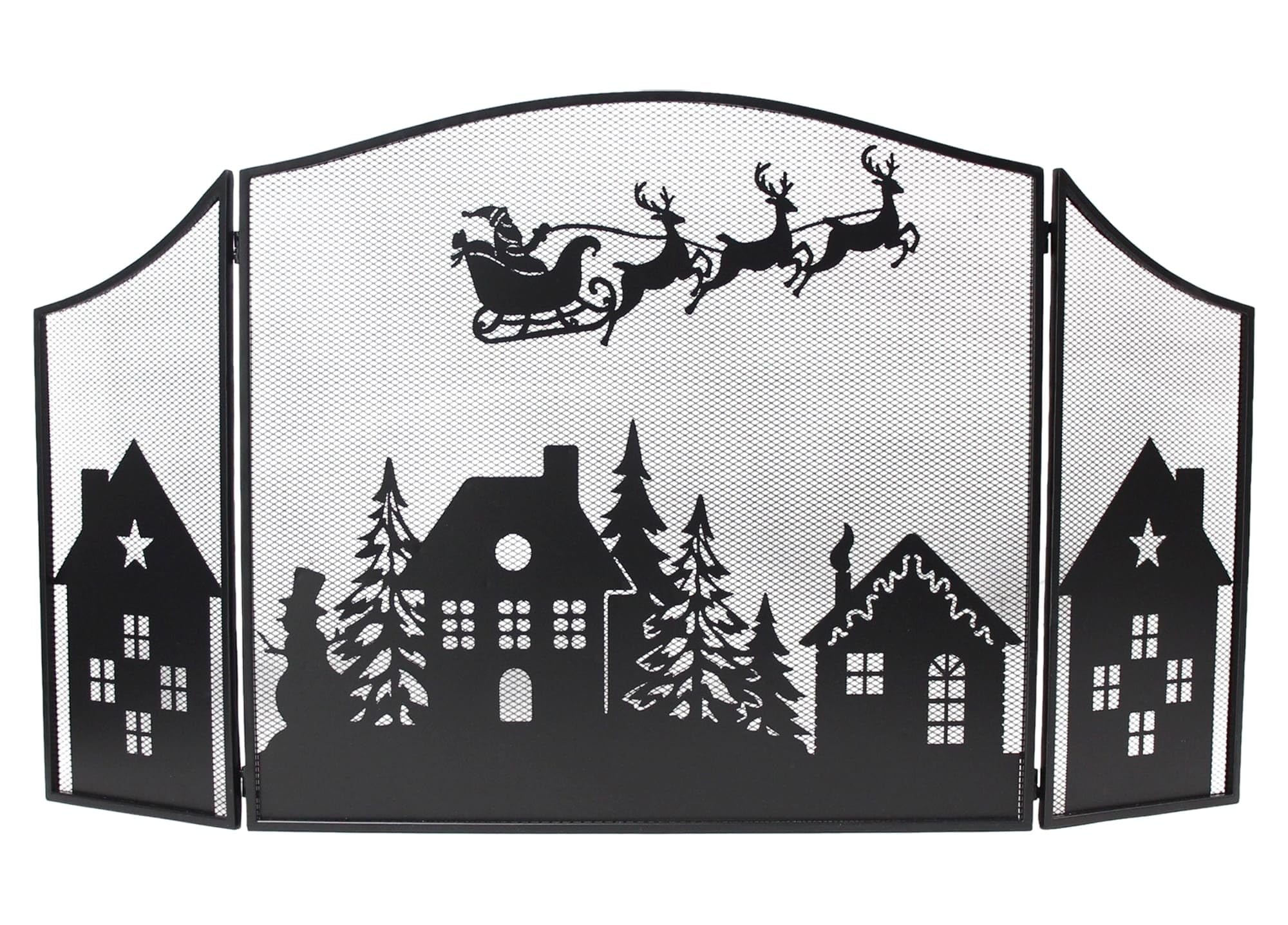 Grille de protection pour cheminée Noël 3 pièces - Protection contre les étincelles en métal noir autoportante