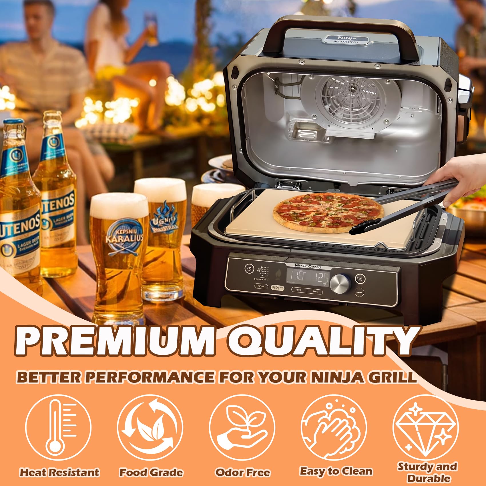 Piedra de pizza con estante para parrilla Ninja Woodfire XL OG800 OG900, accesorios de la serie Woodfire Grill Pizza Stone para Ninja OG951 OG850 OG952 Pro Connect XL Accesorios para parrilla