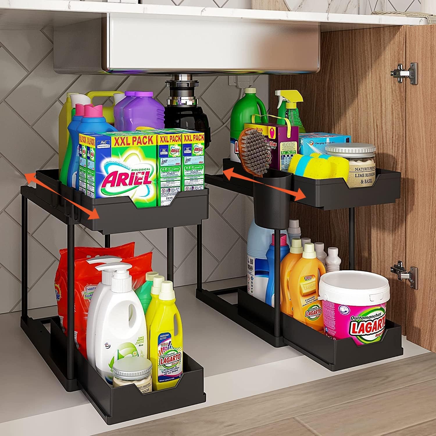 Jabykare 2Tier Pull Out Sliding Drawer Under Sink Storage Organiser