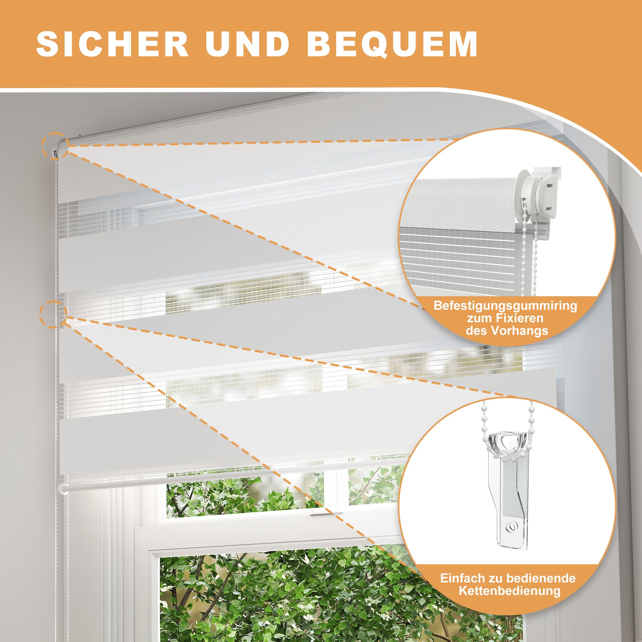YRHome Klemmfix - Store enrouleur double - Sans perçage - 120 x 150 cm (l x H) - Store à fixation latérale - Pour fenêtres et portes - Avec traction latérale - Protection solaire - Protection UV