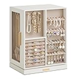 SONGMICS Jewelry Box 360° Rotating, Jewelry Storage Case with 5 Drawers, Jewelry Organizer, Glass Window, Spacious, Vertical Jewelry Storage, Open Design, Christmas Gift, Cloud White UJBC170W01