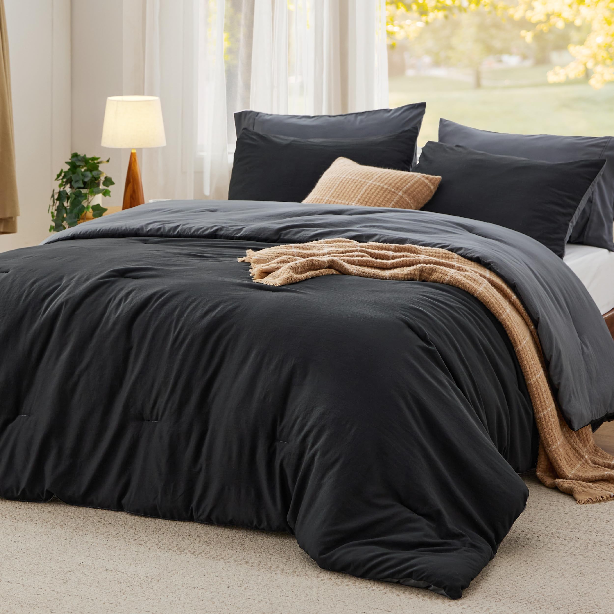 Bedsure King Comforter Set, Black Grey Soft Prewashed Bedding for All Seasons, 3 Pieces GentleSoft™ Bed Set, 1 Lightweight Comforter (104"x90") and 2