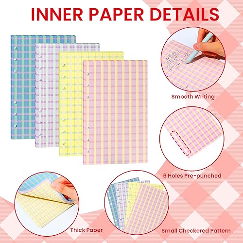 Miniatura 4 de NEWEST Cuaderno A6 con purpurina transparente de 6 anillas con 80 hojas de papel de recambio de PVC, protector de hojas sueltas de PVC con botón a