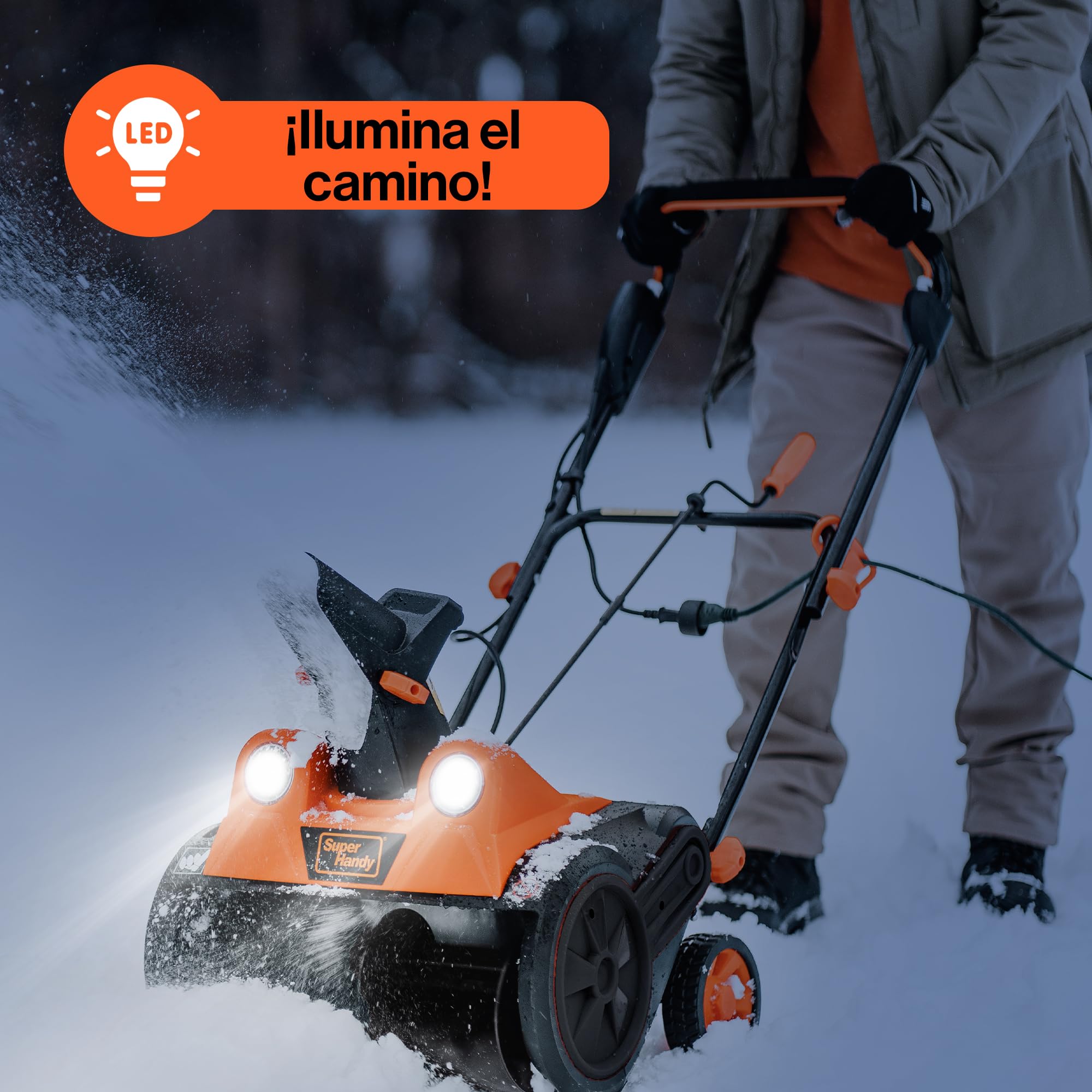 SuperHandy Quitanieves eléctrico con Cable, 46×25 cm, Alcance 7 m, Capacidad 320 kg/min, Faros LED, Ideal para entradas, aceras y Jardines