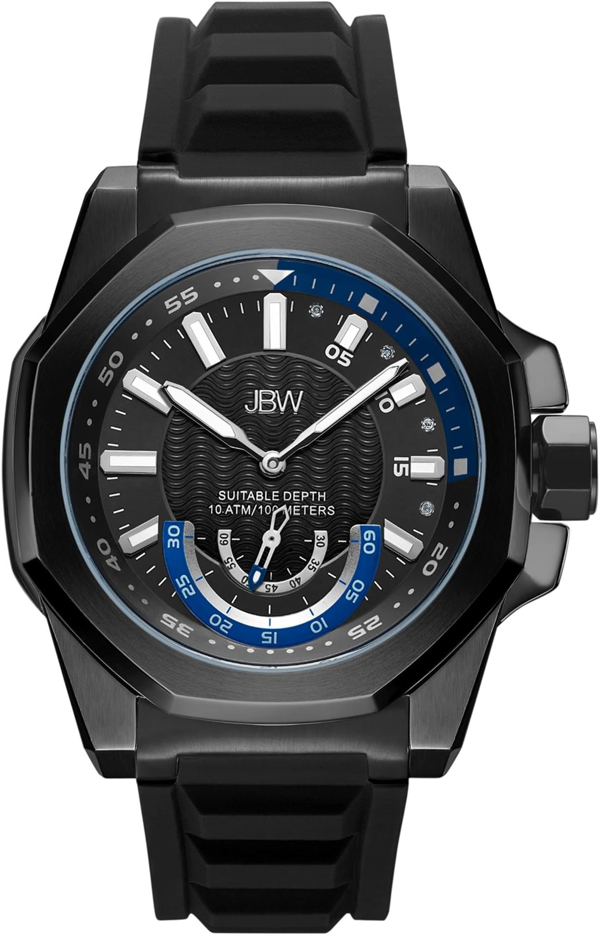 JBW Luxury Men's Delmare Diamond Wrist Watch with Slip-Resistant Silicone Bracelet