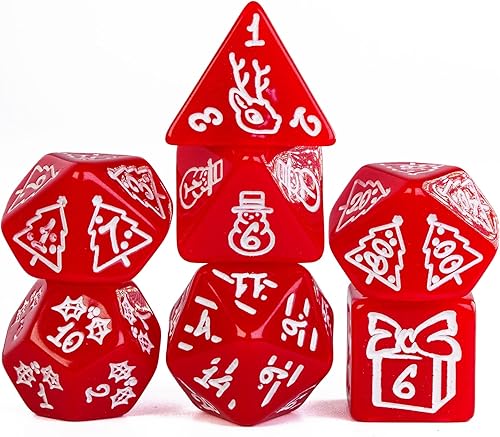 Dados de Navidad 7 dados poliédricos DND con árbol de Navidad y patrón de muñeco de nieve adaptados para Dungeons and Dragons MTG Juego de mesa D&D