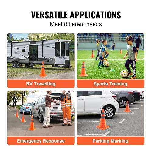Miniatura 5 de Conos de seguridad, paquete de 2 conos de tráfico plegables de 18 pulgadas, conos de construcción con collares reflectantes, base ancha y una bolsa