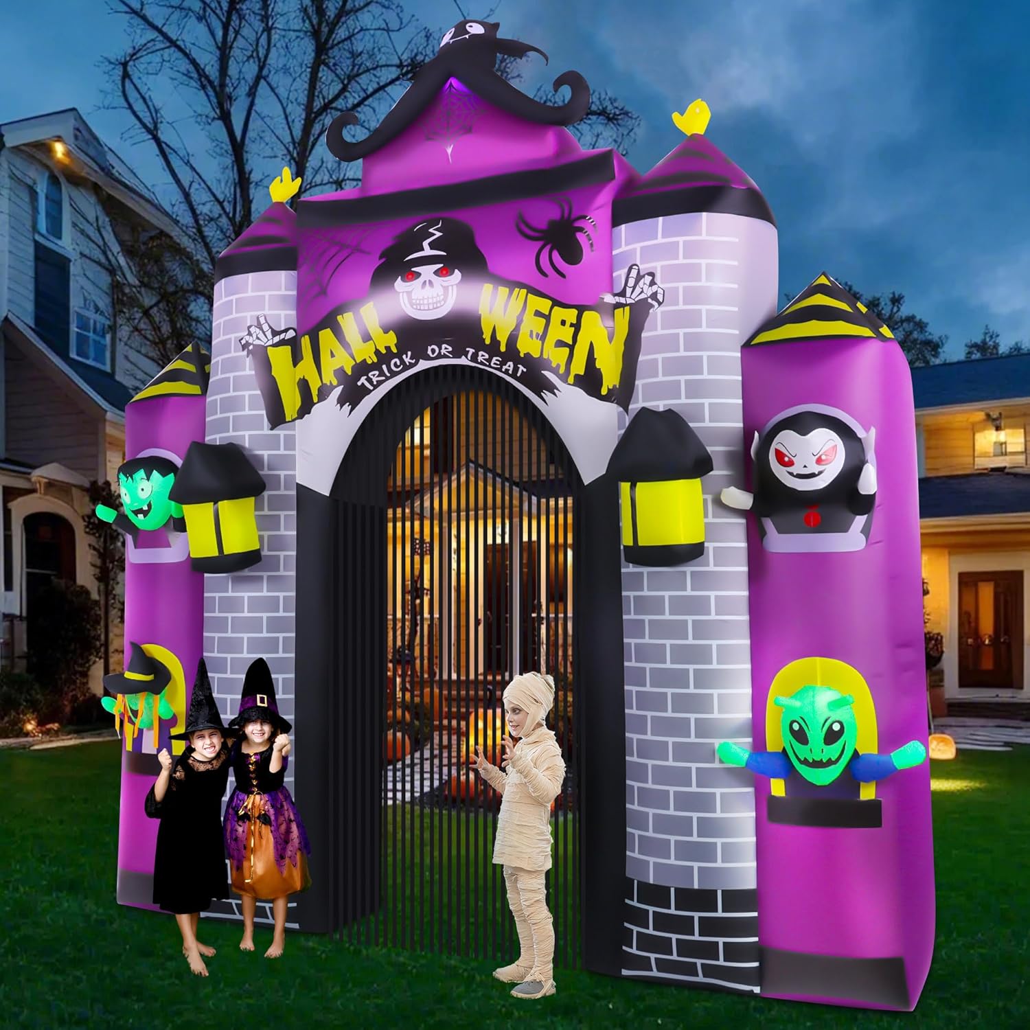 12 FT Halloween Inflatables Giant Arch Haunted House Outdoor Decorations, Ghosts Castle Blow Ups with Build-in LED Lights, Super Huge Size Yard Garden Decoration for Halloween Outdoor Castle Arch