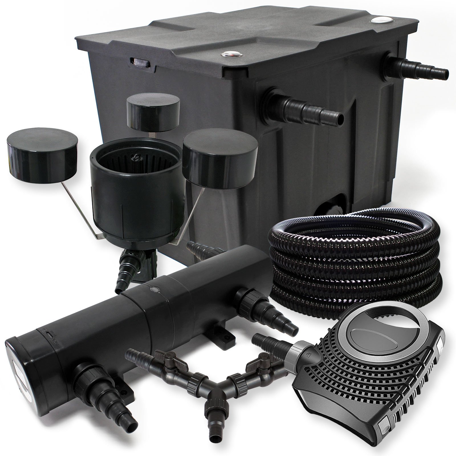 Set Filtro 12000l Chiarificatore laghetto 24W Pompa NEO8000 70W Tubo 25m Skimmer CSP250