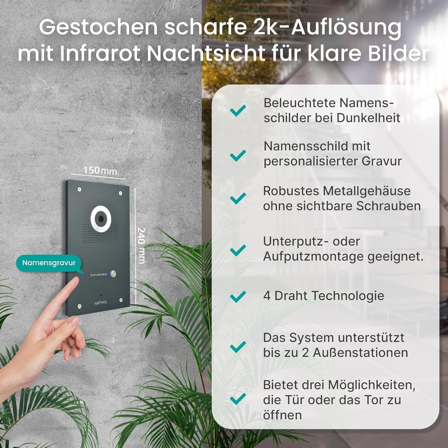 Mathfel IP WLAN Video Türsprechanlage 1-Familienhaus Unterputz - 170°, 1 x 7 Zoll Monitor Full-HD, Nachtsicht, App-Steuerung - IP Türklingel mit Kamera, Türklingelanlage WLAN, Drahtlos Verbindung