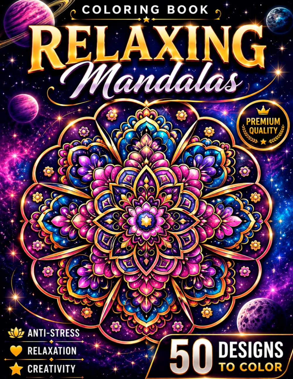 Relaxing Mandalas Coloring Book: 50 Beautiful Mandala Designs for Stress Relief, Relaxation, Mindfulness and Creative Calm with Easy and Intricate Patterns