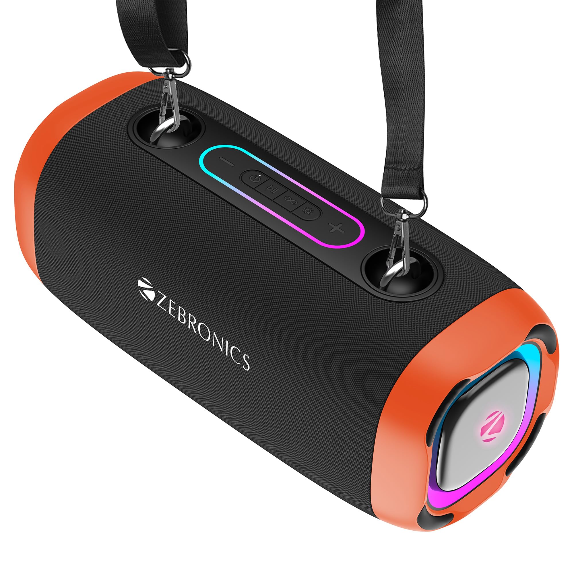 ZEBRONICS Sound Feast 85, Portable Bluetooth Speaker, 20 Watts, Upto 9 Hours Playback, Dual Passive Radiator, BTv5.3 | TWS | USB, RGB LED, Call Function, Carry Strap, Deep Bass (Orange)-image-46