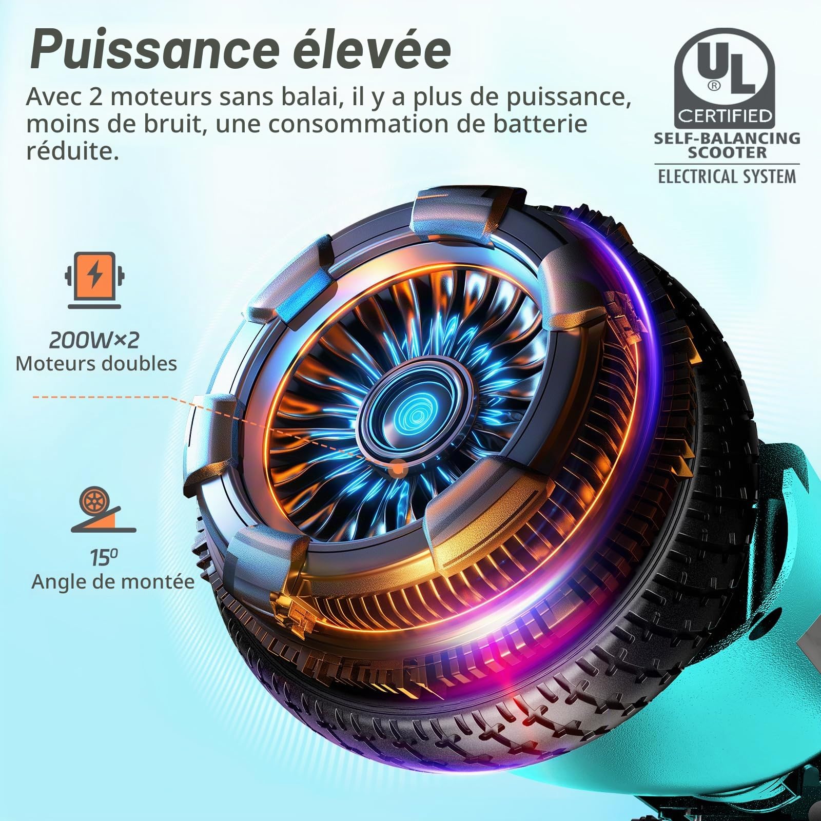 Hoverboard 6.5 Pouces Overboard, Hover Scooter Board Gyropode Tout-Terrain, Bluetooth et LED Auto-équilibré Scooter électrique Auto-équilibrage pour Enfant et Adult