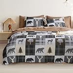 Wake In Cloud - Ensemble de confort rustique, chalet de Noël Ferme Western Lodge Woodland Wildlife Patchwork RV Thème extérieur, Doucement Léger Literie, 3-Piece, Taupe, taille du roi