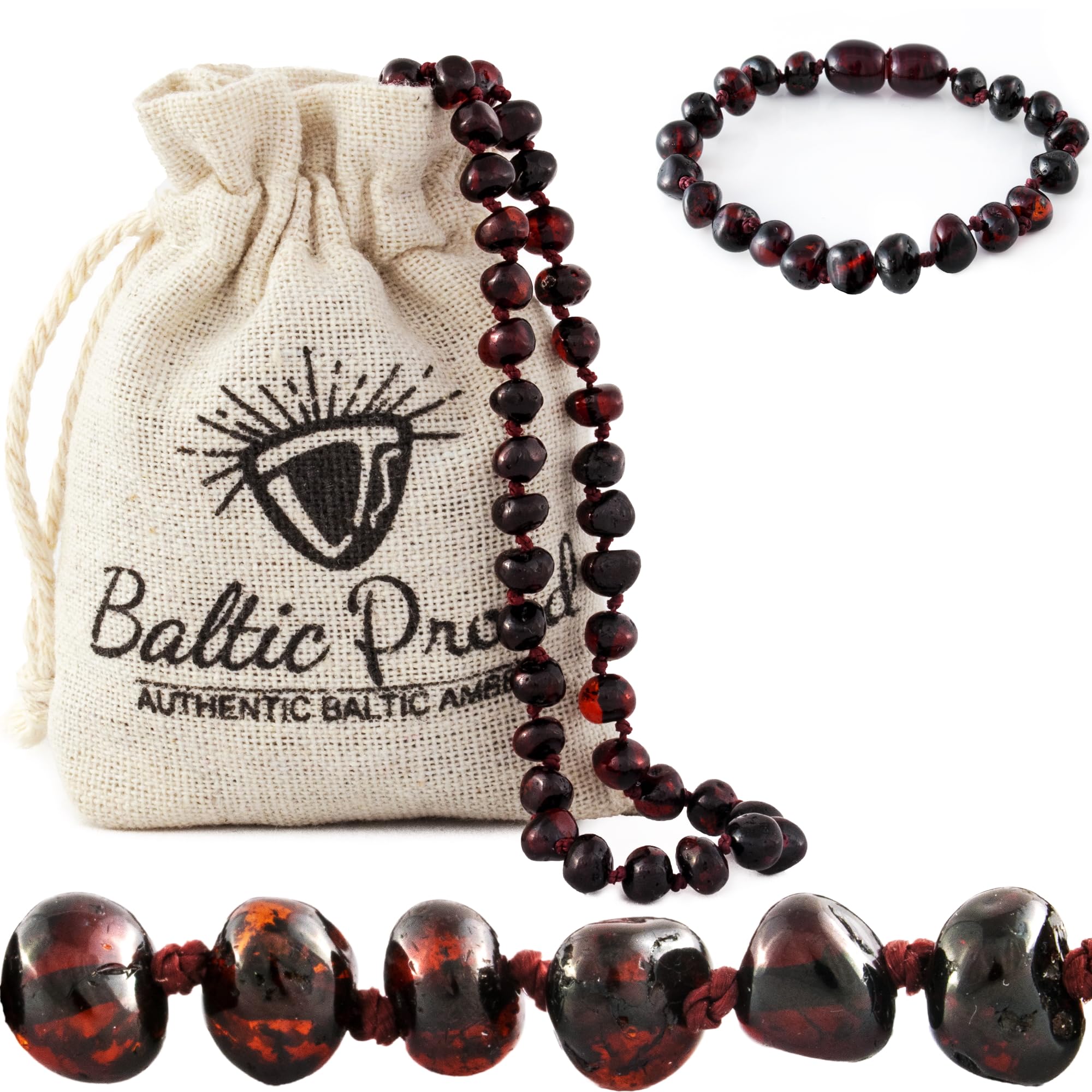 Baltic Proud Amber Necklace And Bracelet Gift Set (Unisex Cherry) - Certified Premium Quality Raw Baltic Amber