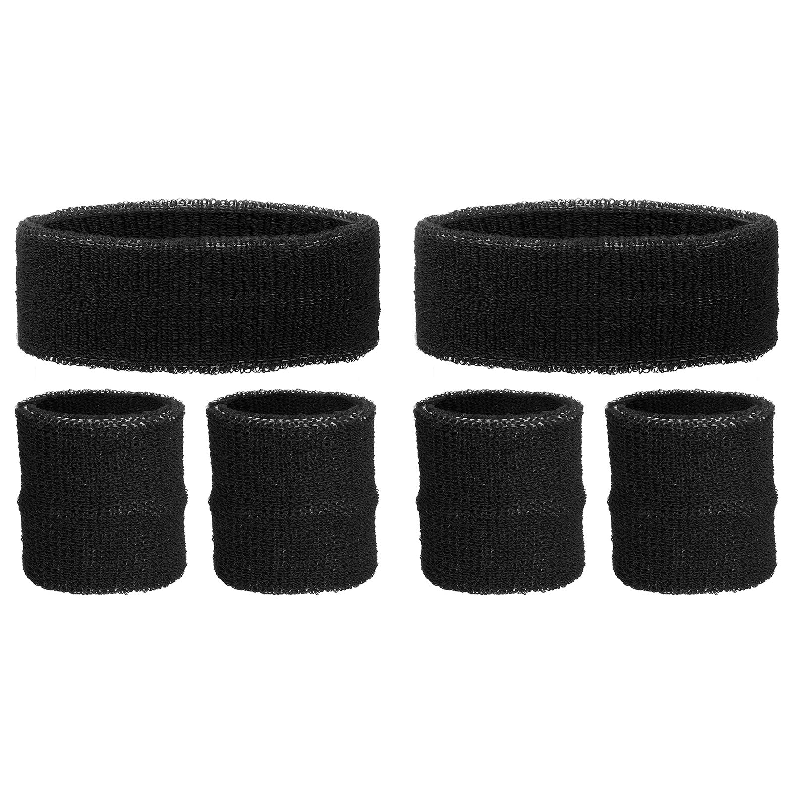 YELARXI Sweatband Set, 2Pcs Sports Headband and 4Pcs Wristbands Moisture Wicking Breathable Athletic Bands Wrist 6Pcs & Black-Fit for (Basketball/Tennis/Football/Gym)