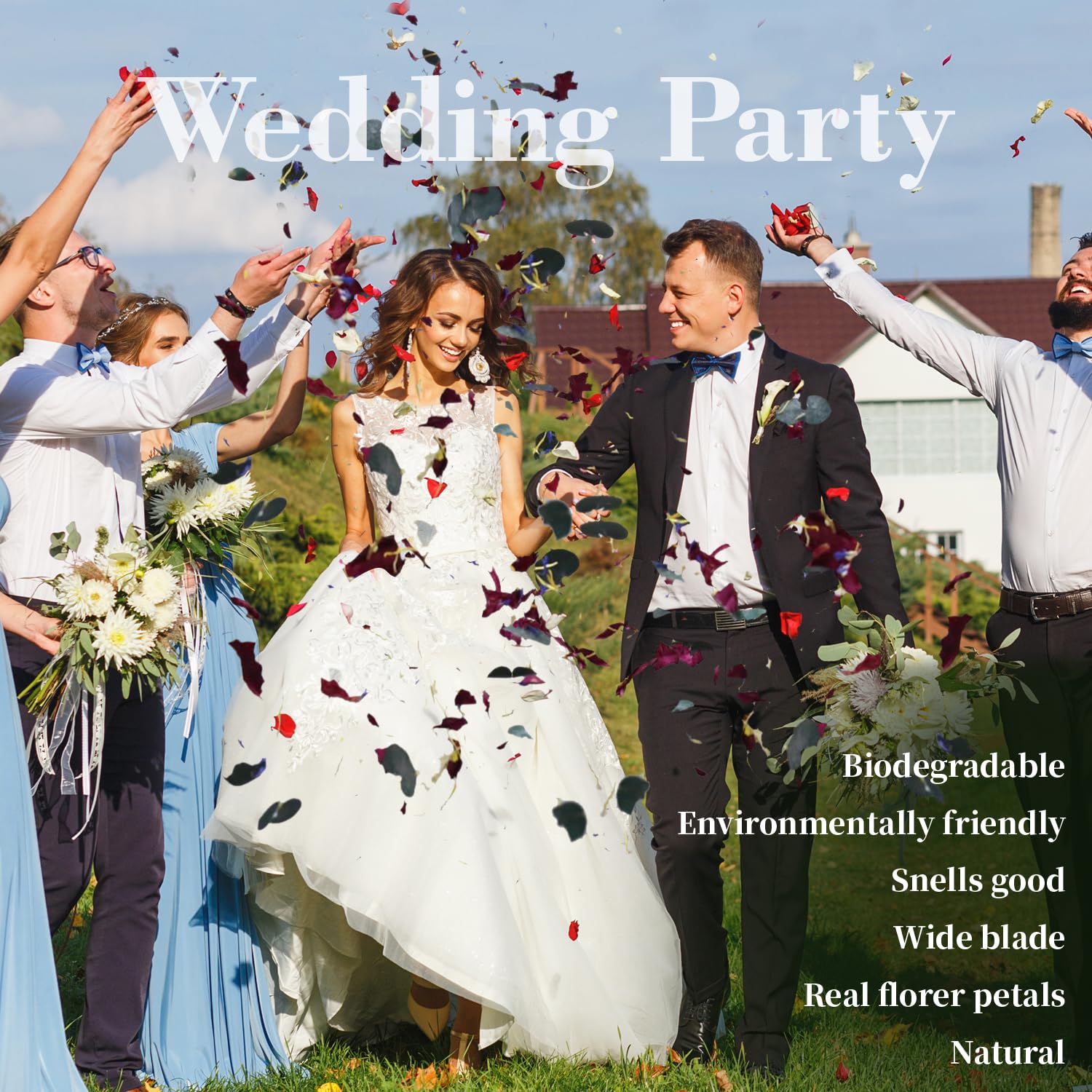 Hochzeitskonfetti mit Rittersporn, Jasmin und Ringelblume für verbesserten Segen, 3 Quarts rote Rosenblätter und Eukalyptusblätter, große Verpackung für 30 Tassen