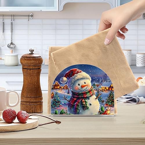 Vista 2 de Muñeco de nieve árbol de Navidad noche servilleta titular de cocina dispensador de papel de seda cóctel para mesa de comedor, invitados de fiesta