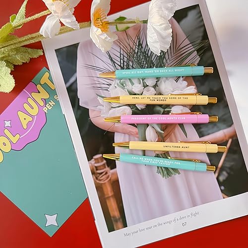 Miniatura 4 de Jxueych 5 bolígrafos divertidos con papel, bolígrafos retráctiles de varios colores, tinta negra, punta media de 0.039 pulgadas, secado rápido para