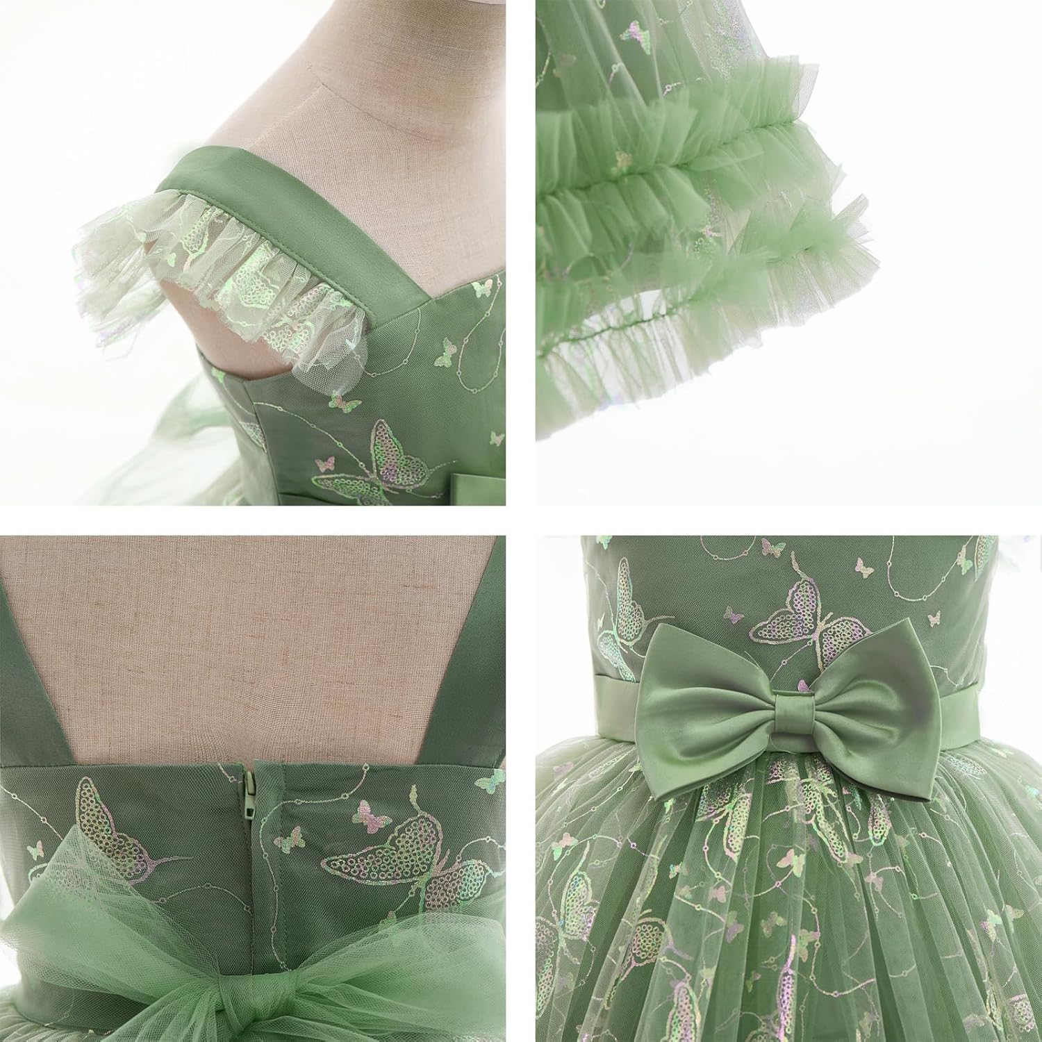 Baby Girl Flutter Sleeve Butterfly 1st 2nd 3rd Birthday Outfits Toddler Pageant Ball Gown Easter Formal Wedding Dress