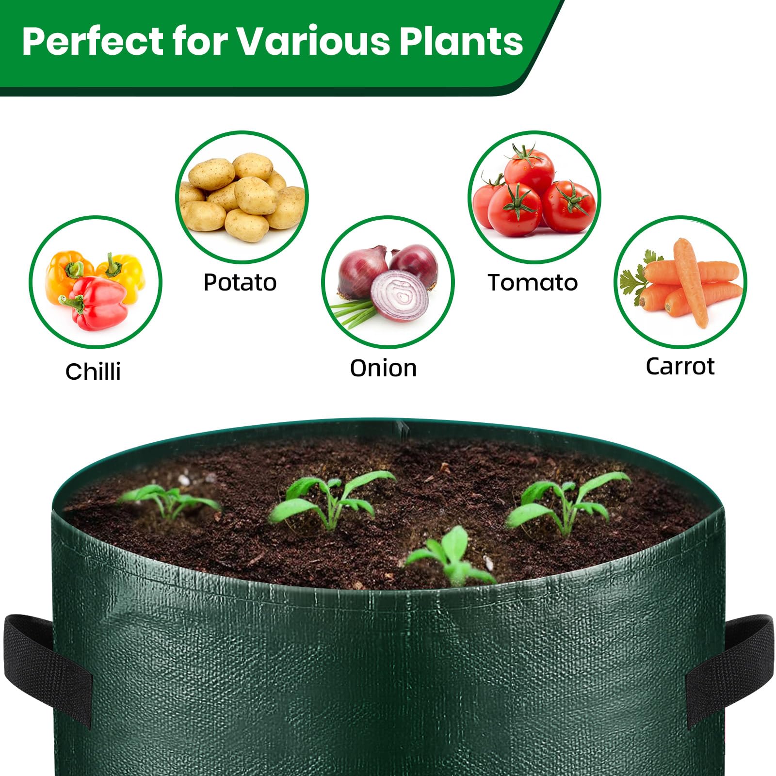 Bolsas de cultivo de 10 galones, bolsa de cultivo de patatas de 10 galones con solapa, macetas de tela de galón, bolsas de cultivo de patatas con palas y rastrillo de mano, bolsas de cultivo de