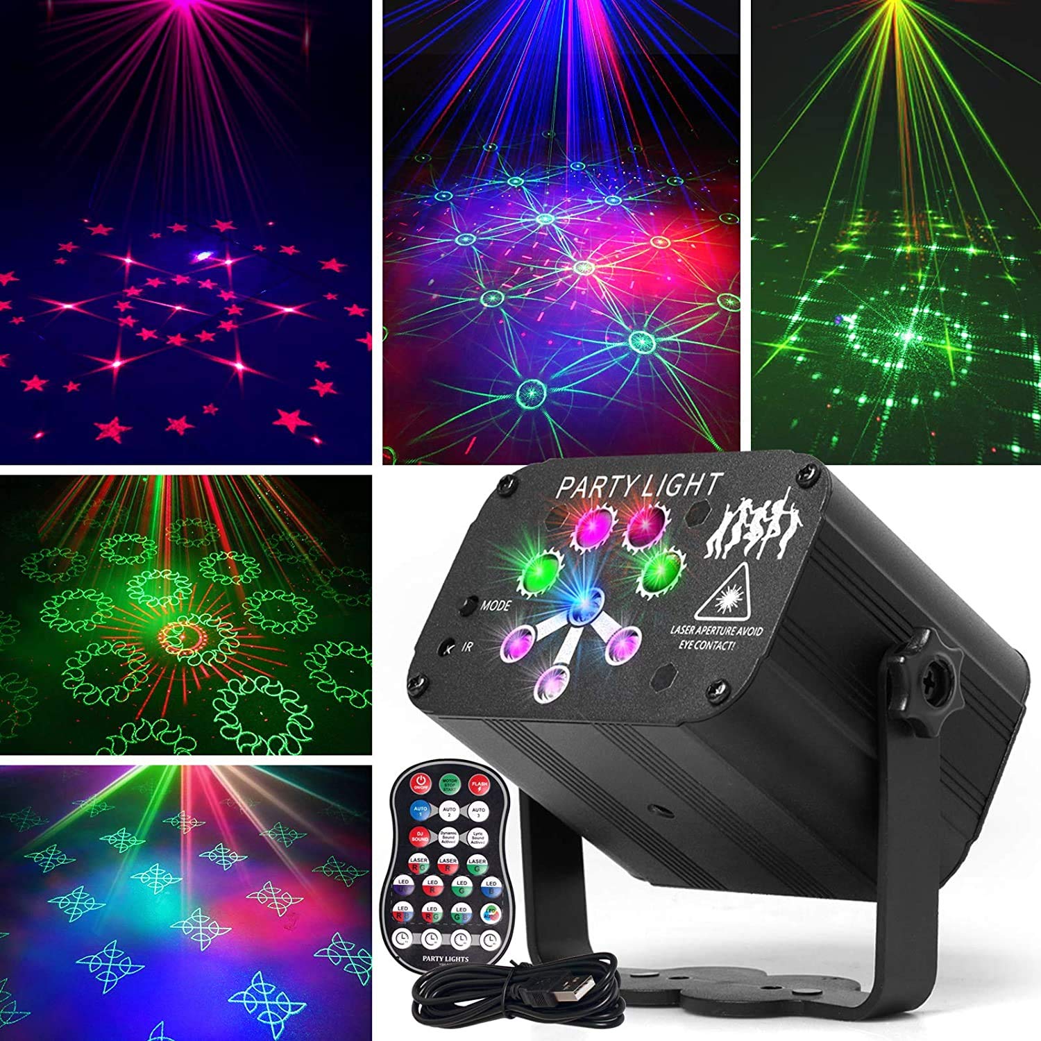 ANEAR Disco Lights Party Lights,120 Patterns Wireless LED Sound Activated RGB Stage Lights Projector with Remote Control, Timing, Rechargeable Battery for Home Room Dance Party Wedding