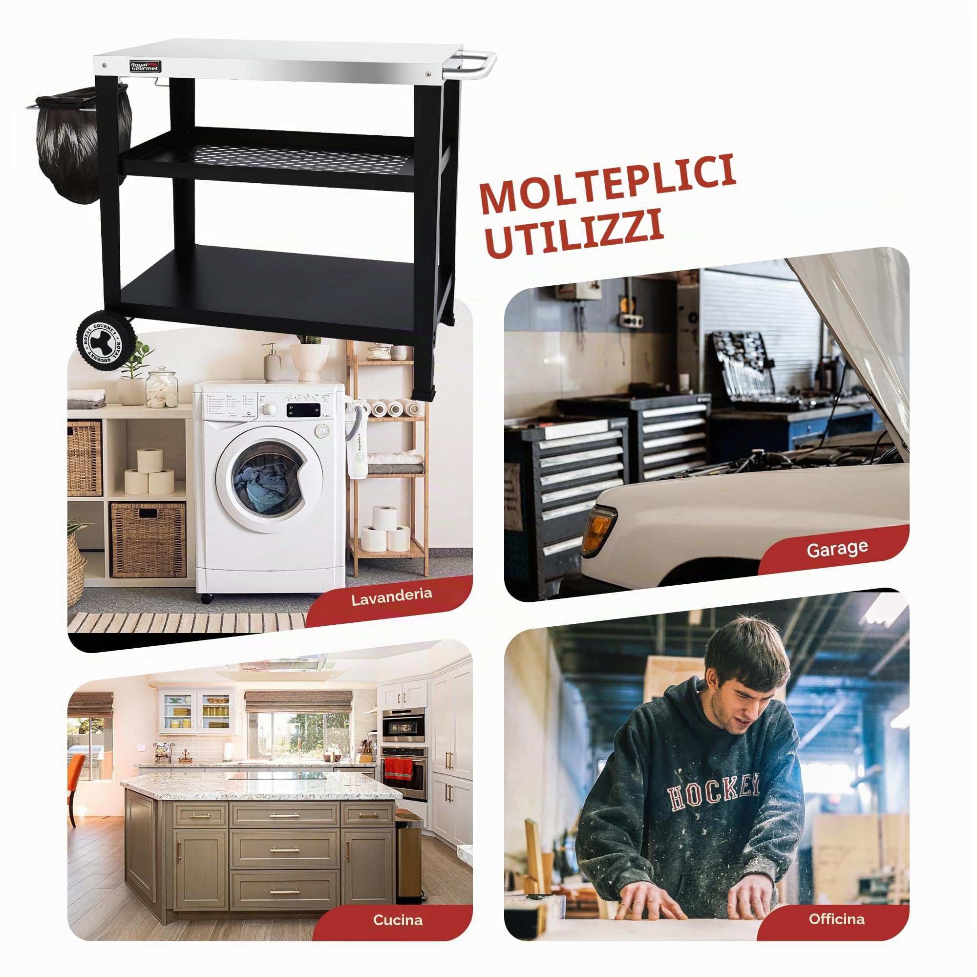 Royal Gourmet Carrello da portata a 3 piani in acciaio inox 85 x 50 cm argento