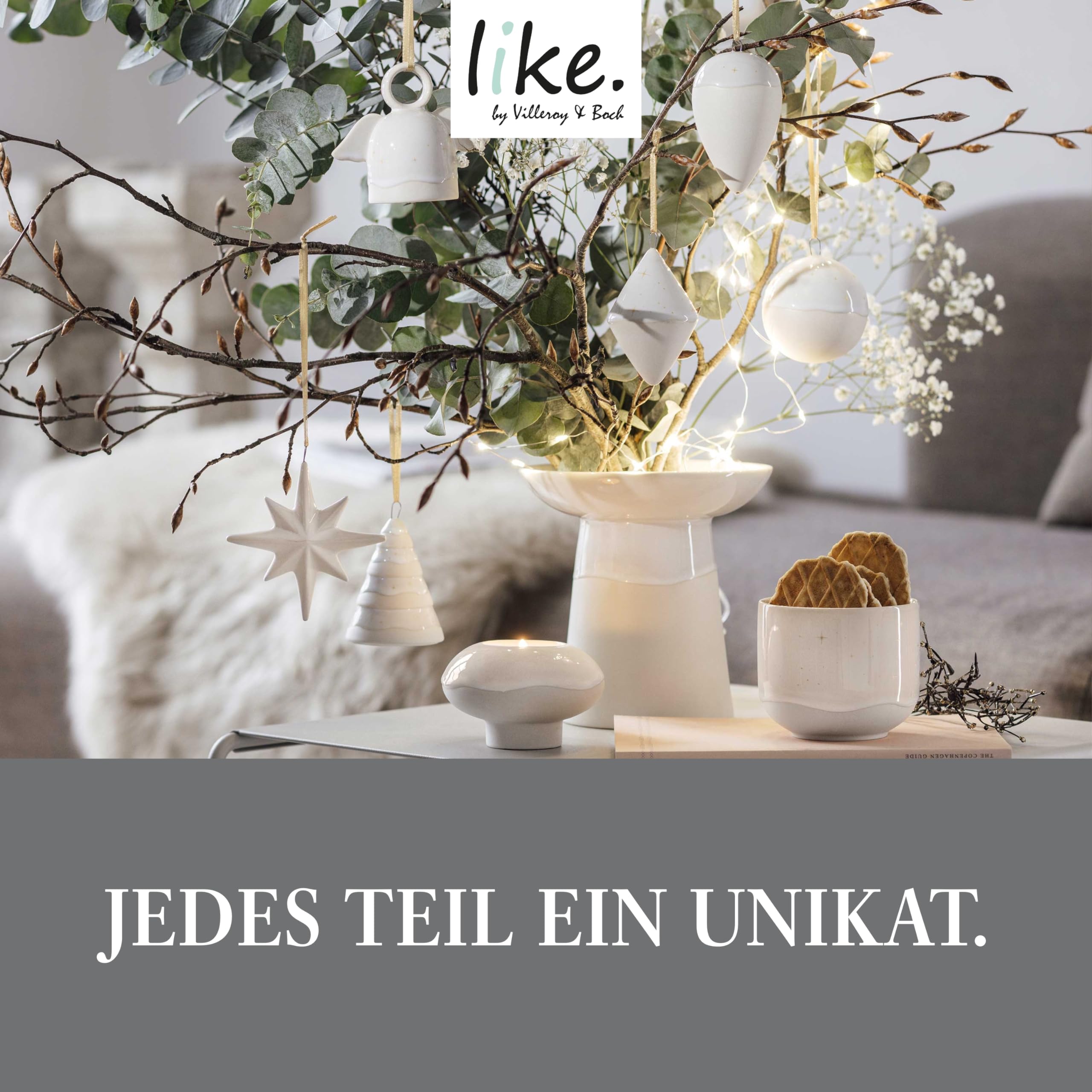 like. by Villeroy & Boch Winter Glow addobbo albero di Natale, 6x6x7,5 cm (Confezione da 2)