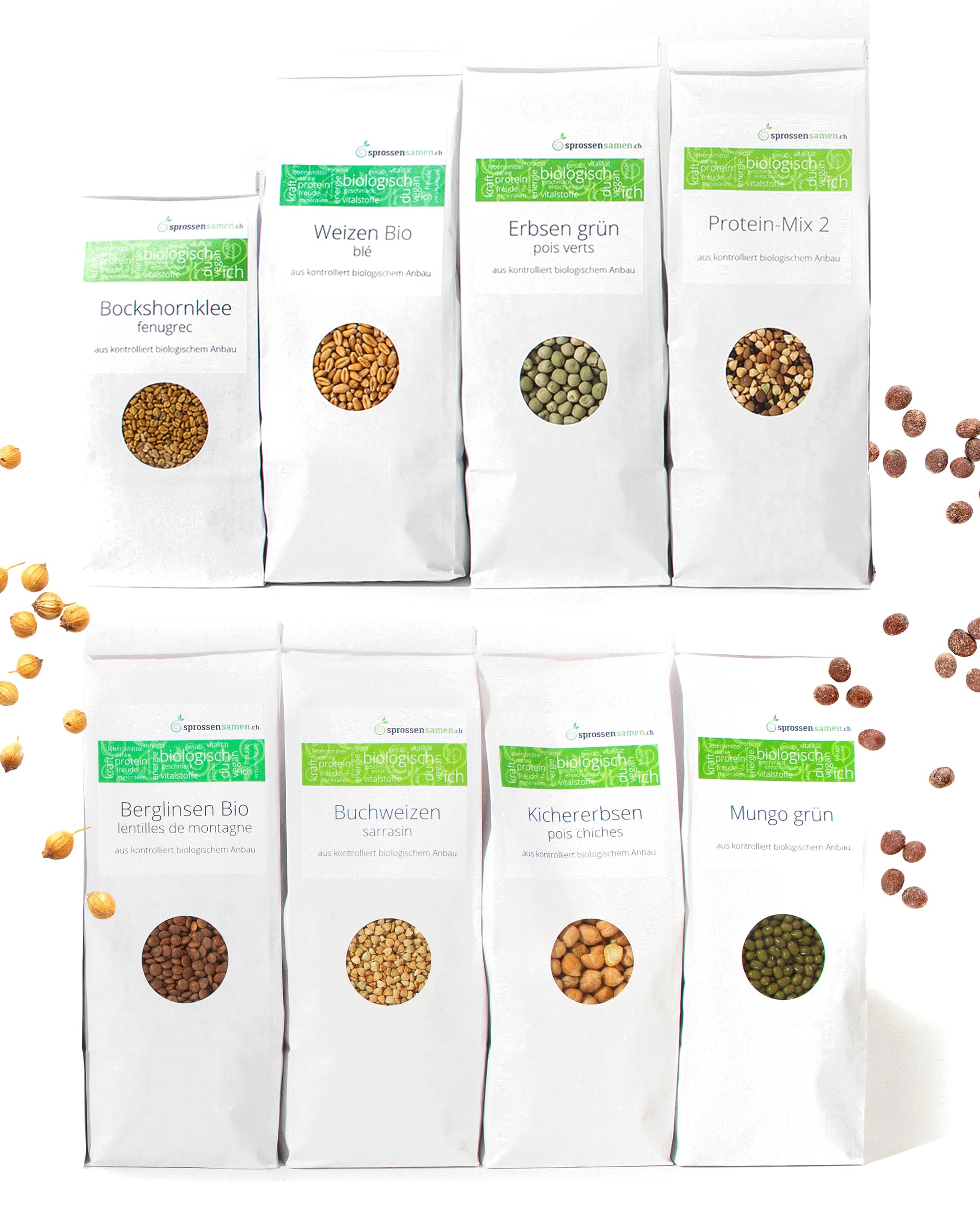 Set di semi di emergenza biologici, 3,75 kg, per vetro germinale, ceci biologici, fagioli di montagna, lenti di montagna, ravanello, mix di proteine, grano saraceno, lenticchie beluga