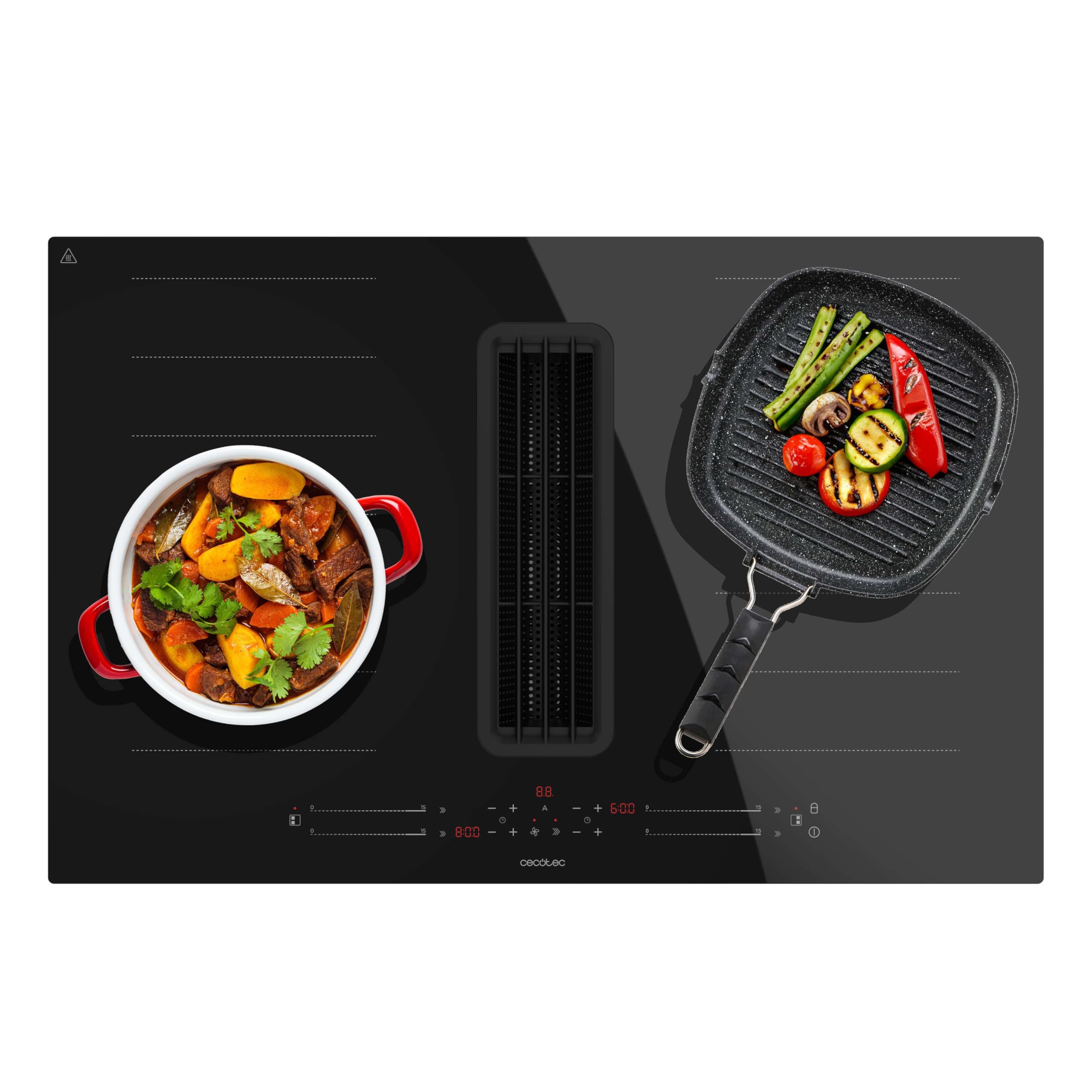 Cecotec Placa de Inducción 2 Fuegos con Extractor Integrado Bolero Squad IH 4800 FullFlex80. Potencia Máx 7400W, 15 Niveles, Booster, Bajo Consumo, Temporizador, Control Táctil, Filtros de Carbono
