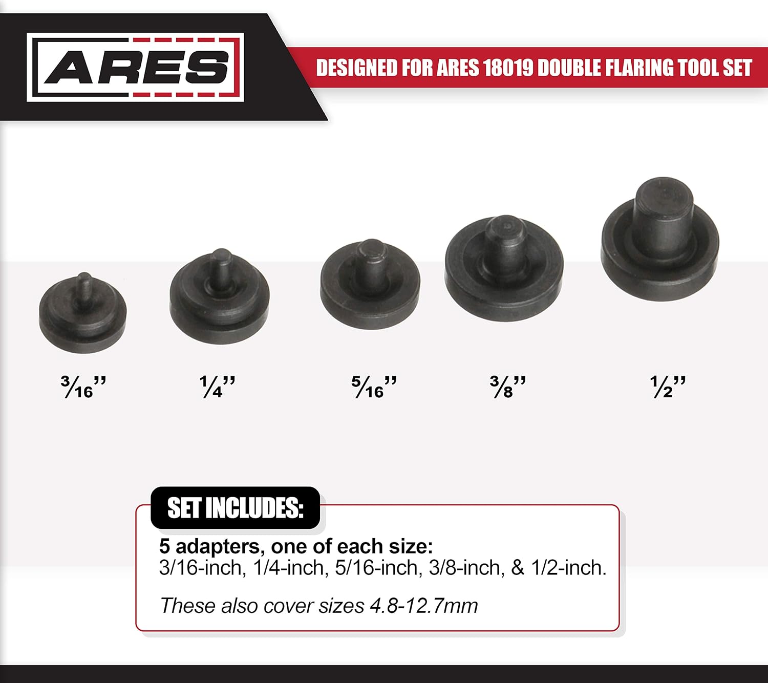 ARES 18020 - Double Flaring Tool Adapter Set - Use on Copper, Aluminum, Soft Steel Brake Line and Brass Tubing - Compatible 18019 Double Flaring Tool