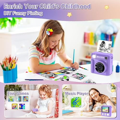 Miniatura 5 de Cámara de impresión instantánea para niños, regalos de cumpleaños de Navidad para niñas y niños, cámaras instantáneas que imprimen fotos para niñas