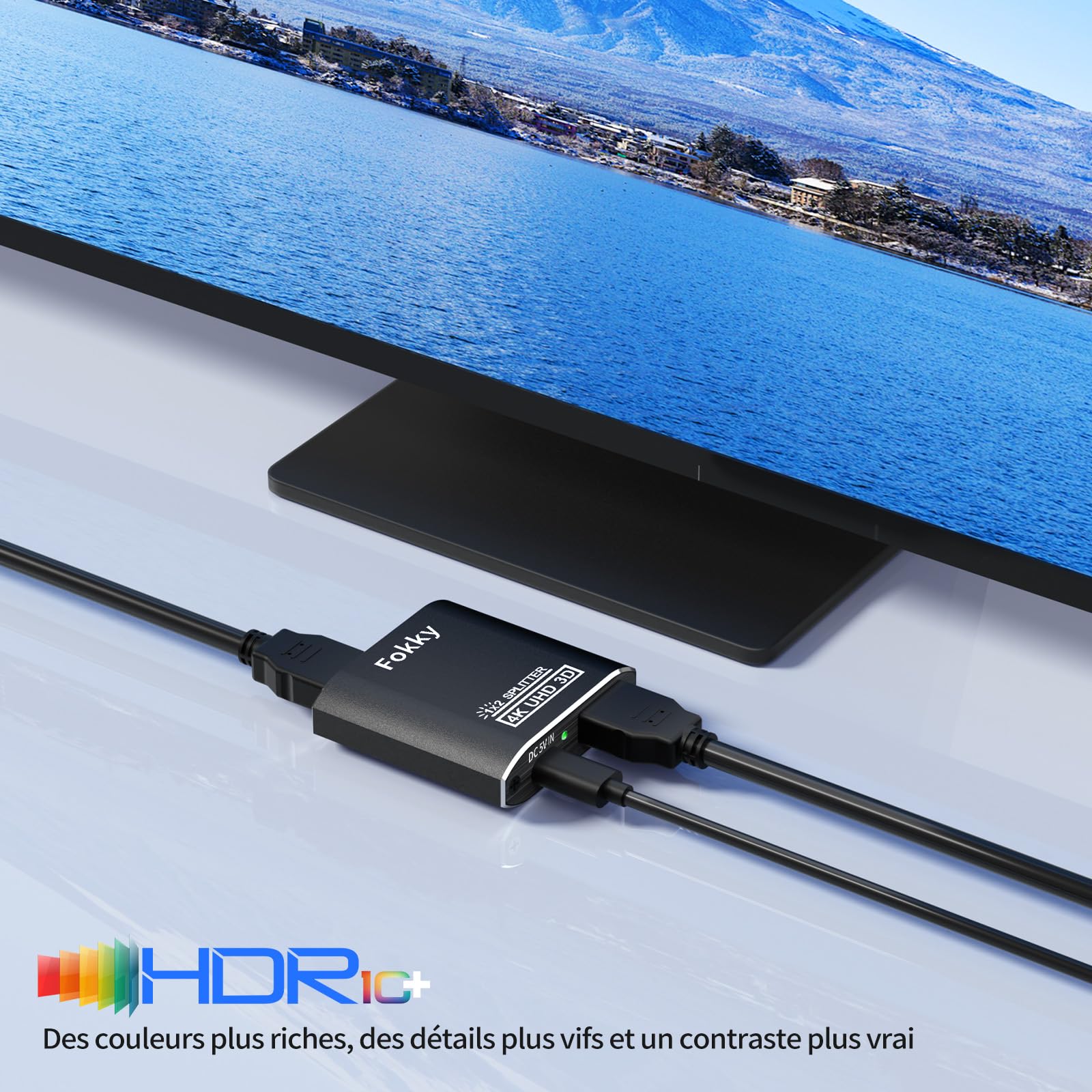 Splitter HDMI 4K, HDMI Switch Aluminium Répartiteur HDMI 1 Entrée 2 Sorties Affichage Simultané, 4K@30HZ 3D UHD 1080P, pour Xbox PS3 PS4 Lecteur Roku Blu-Ray HDTV Apple TV et Plus Appareil