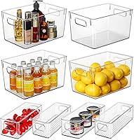 Hudgan 8-Pack Clear Refrigerator Organizers: 4 Large 6Qt & 4 Small 2Qt Stackable Bins for Kitchen Pantry Fridge Bathroom Storage